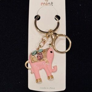 BAG CHARM Mint Jeweled Lucky Elephant Keychain - Pink Gold Tone NWT